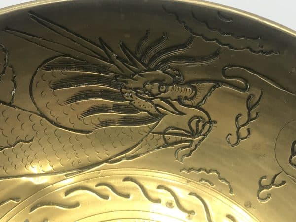 Oriental Chinese Engraved Brass Dragon Bowl