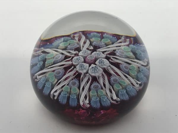 Vintage Scottish Strathearn 9 Spoke Millefiori Latticinio Glass Paperweight - Image 3