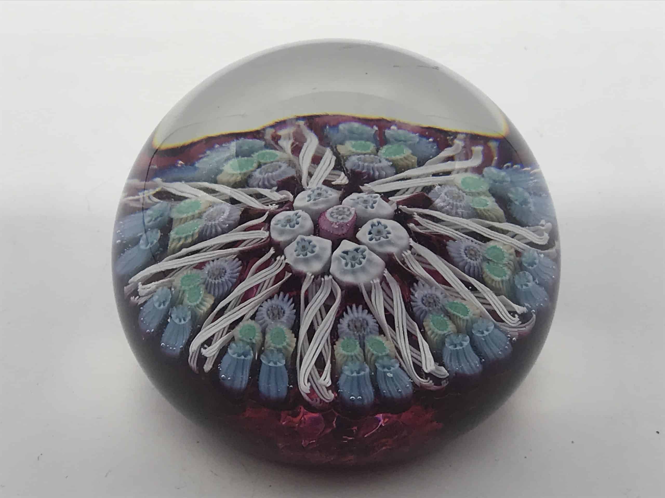 Vintage Scottish Strathearn 9 Spoke Millefiori Latticinio Glass Paperweight - Image 3