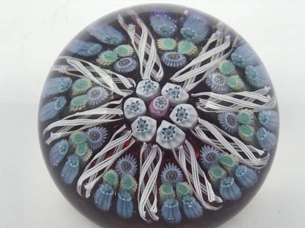 Vintage Scottish Strathearn 9 Spoke Millefiori Latticinio Glass Paperweight
