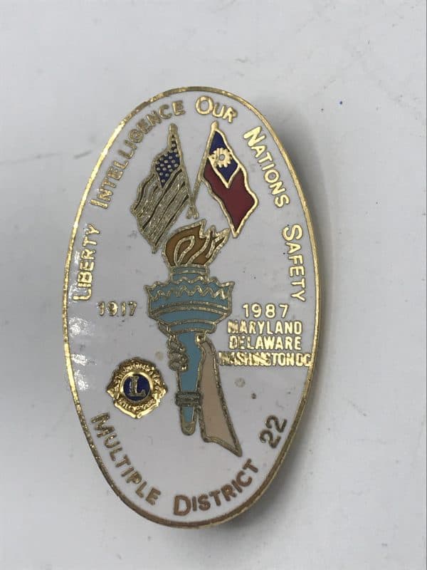 1987 Enamel Badge District 22 Liberty Intelligence Our Nations Safety