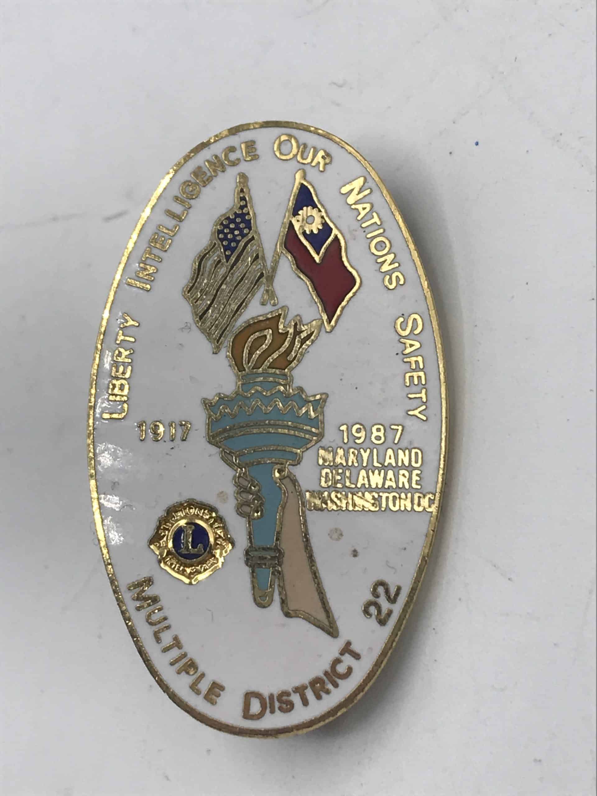 1987 Enamel Badge District 22 Liberty Intelligence Our Nations Safety