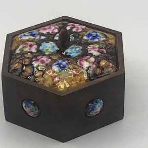 Beautiful Spanish Esmaltes Garcia Enamel Copper Hexagonal Wood Box c1960s