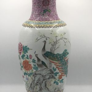 Rare Large Chinese Hand-Painted Porcelain Peacock Vase – Jingdezhen Mark – 20th Century