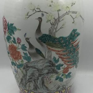 Rare Large Chinese Hand-Painted Porcelain Peacock Vase – Jingdezhen Mark – 20th Century