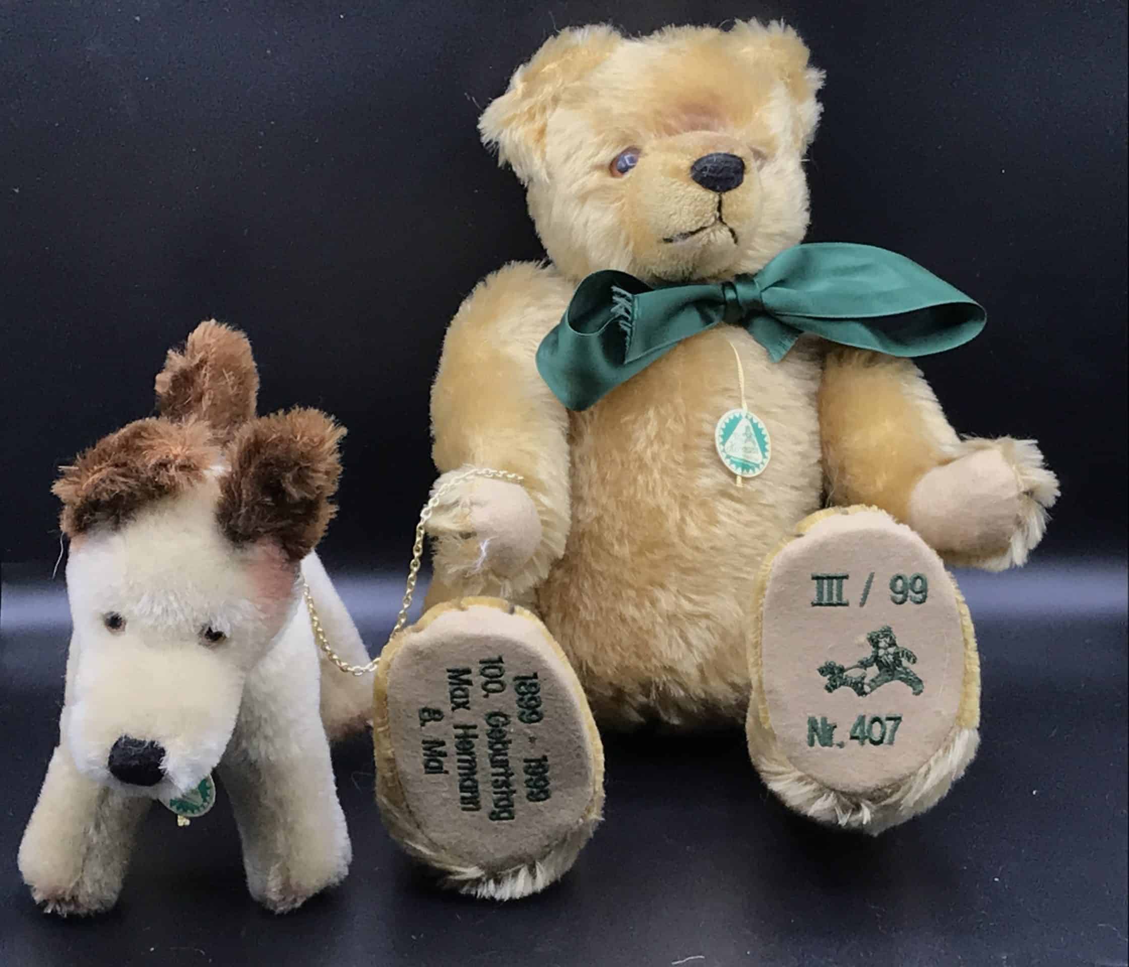 HERMANN Teddy 限定1999 ブルー テディベア 1843/1999 Antique Rare 1999 Hermann Mohair Teddy Bear & Dog – Limited