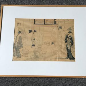 Rare Antique Japanese Shunga Erotic Art Print – Framed Edo-Style Scene