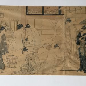 Rare Antique Japanese Shunga Erotic Art Print – Framed Edo-Style Scene