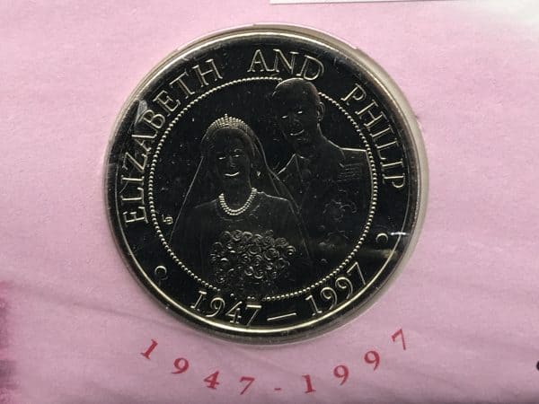 Turks and Caicos Coin Cover Elizabeth II Philip Golden Wedding Five Crowns 1997 - Image 3