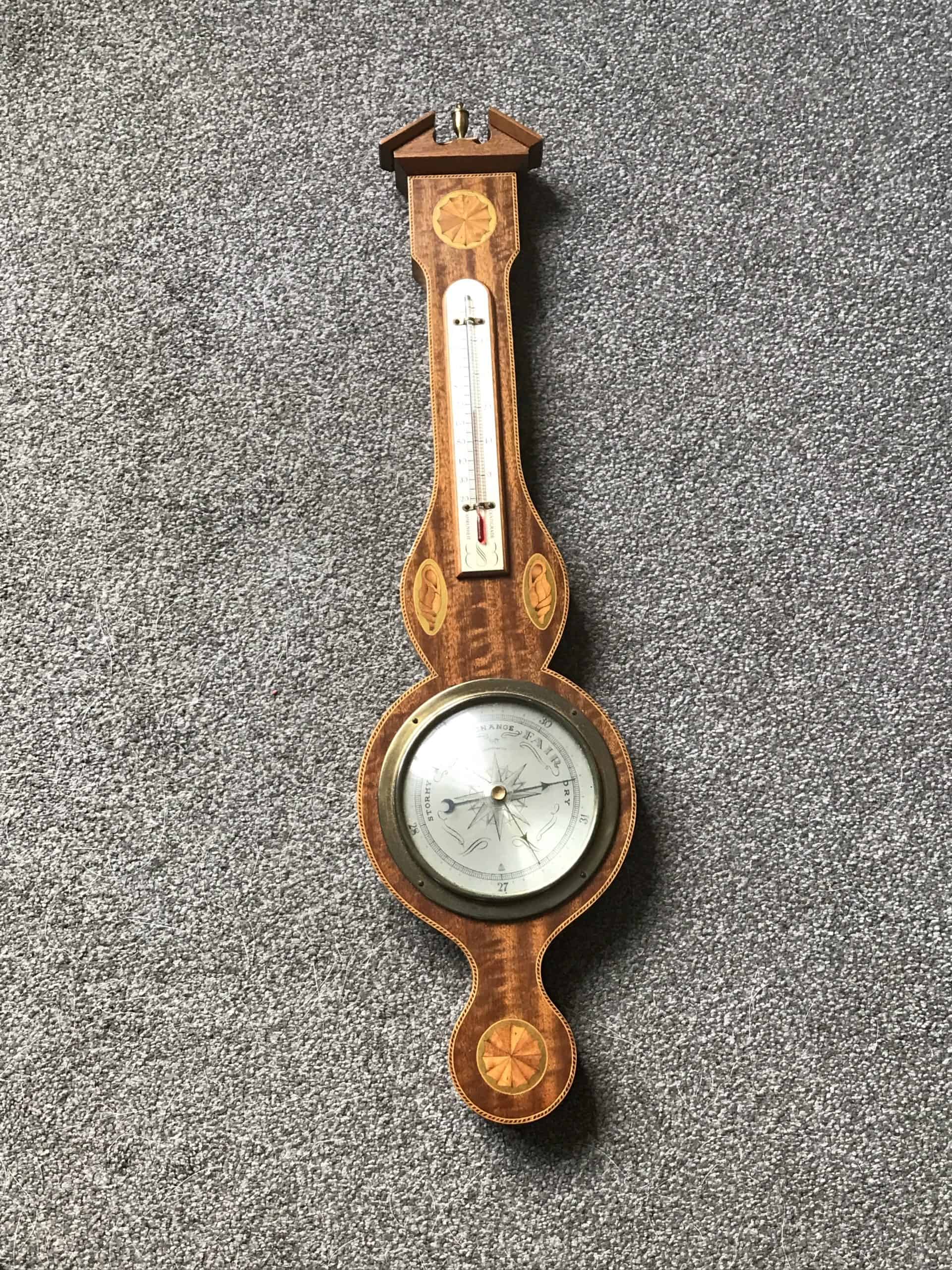 Vintage Inlaid Wood Onaratto Comitti barometer British Made OC Anchor Mark