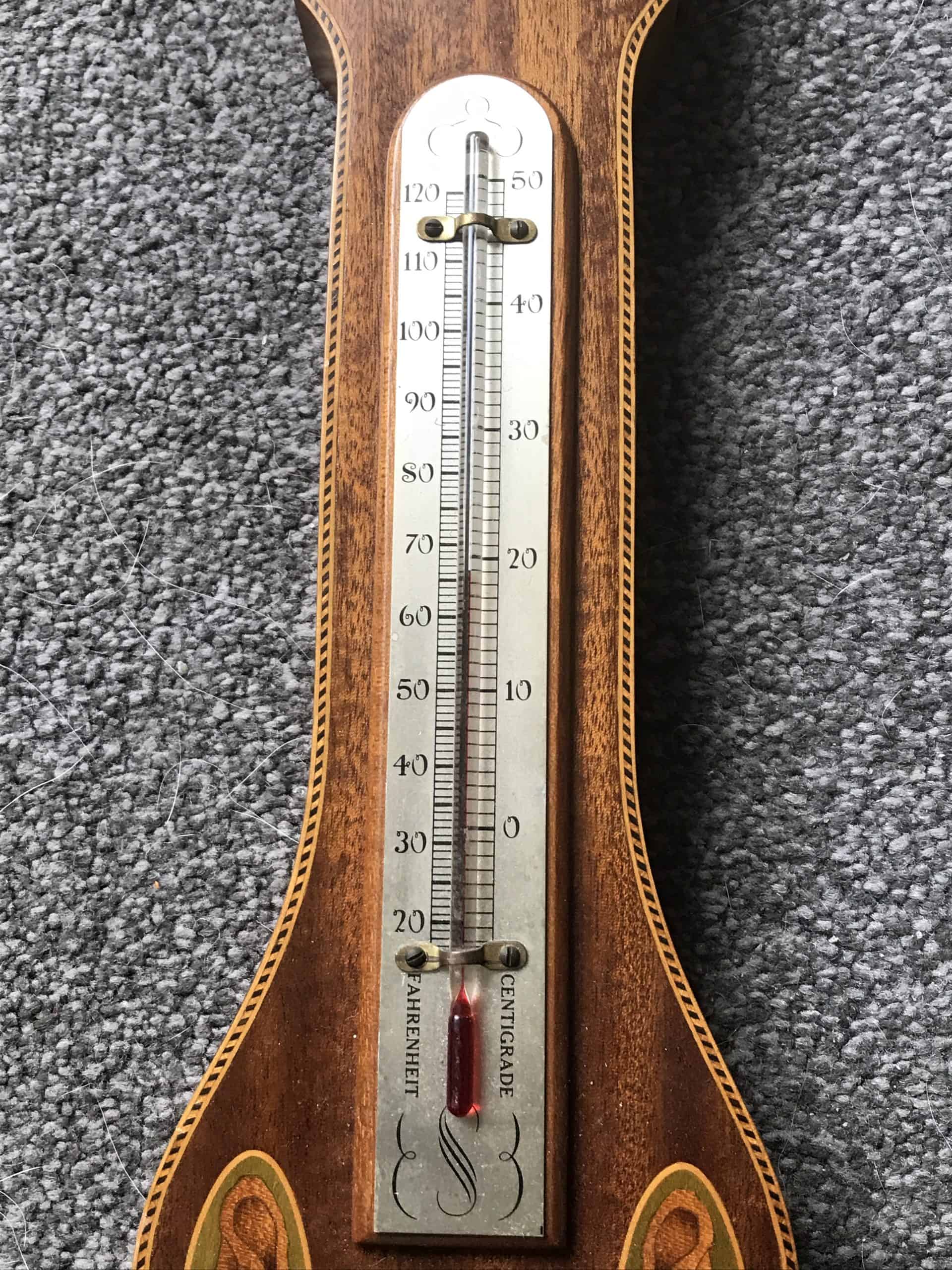 Vintage Inlaid Wood Onaratto Comitti barometer British Made OC Anchor Mark - Image 7