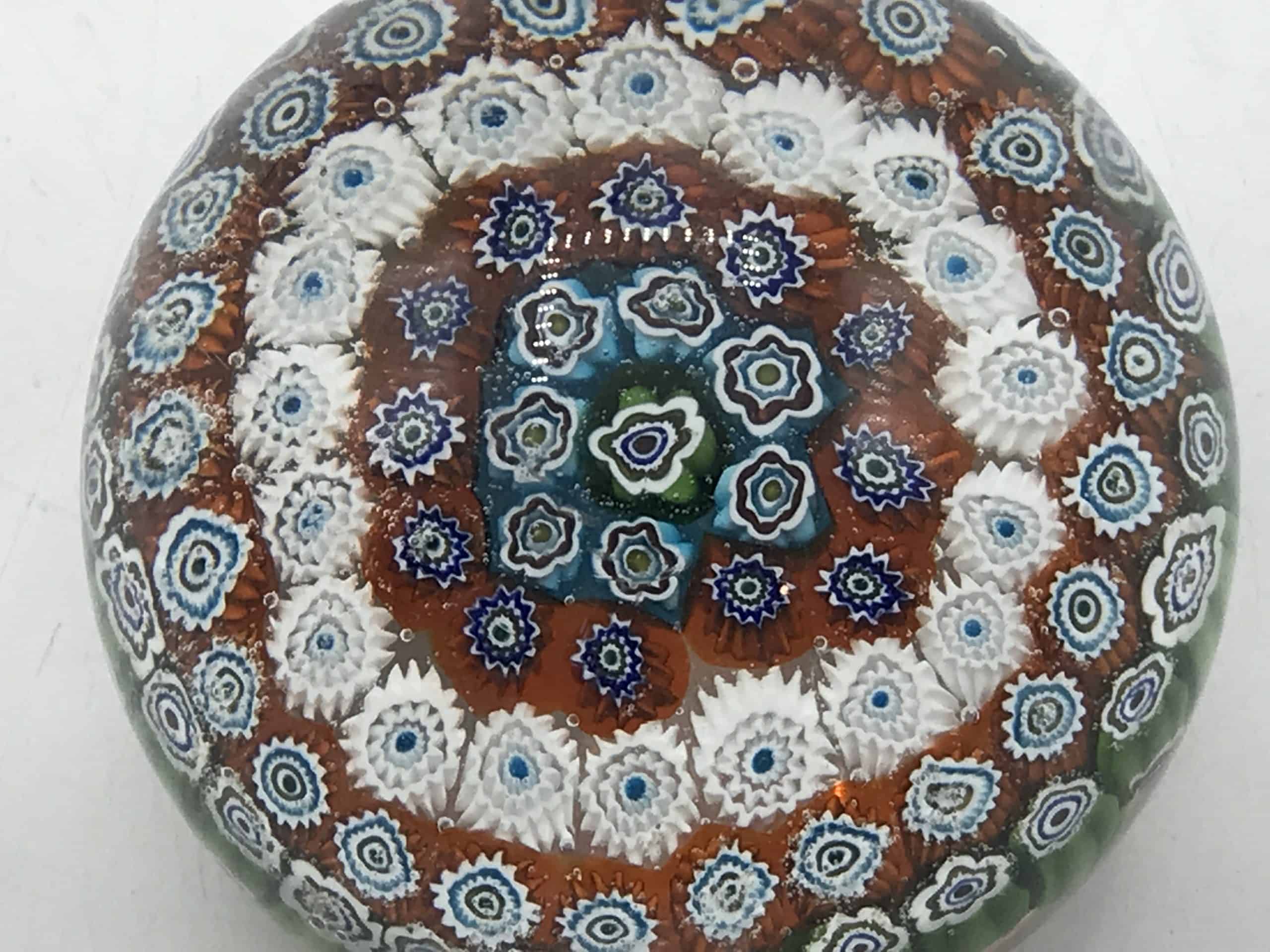 Italian Murano Glass Concentric Circle Millefiori Paperweight