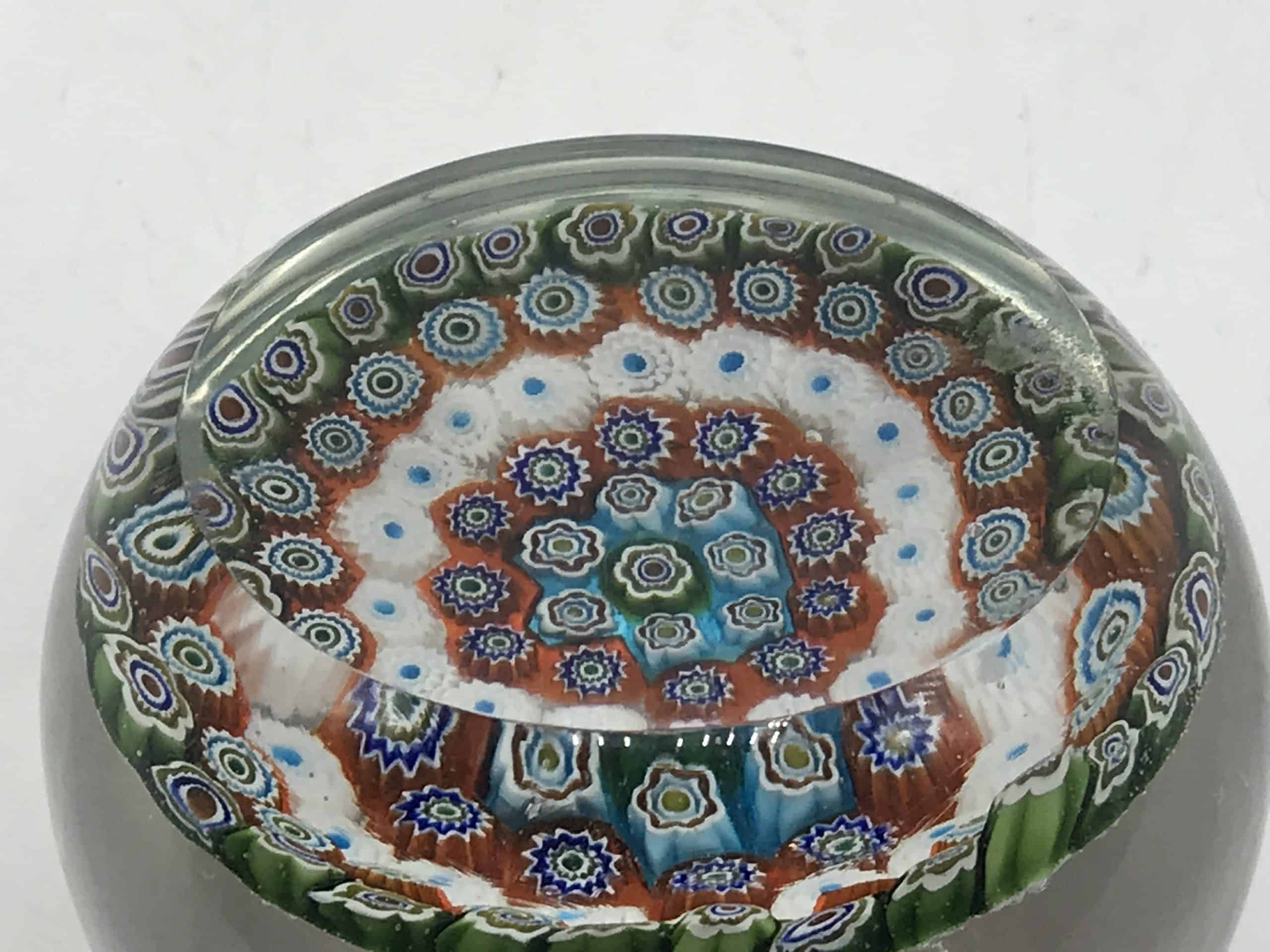 Italian Murano Glass Concentric Circle Millefiori Paperweight - Image 5