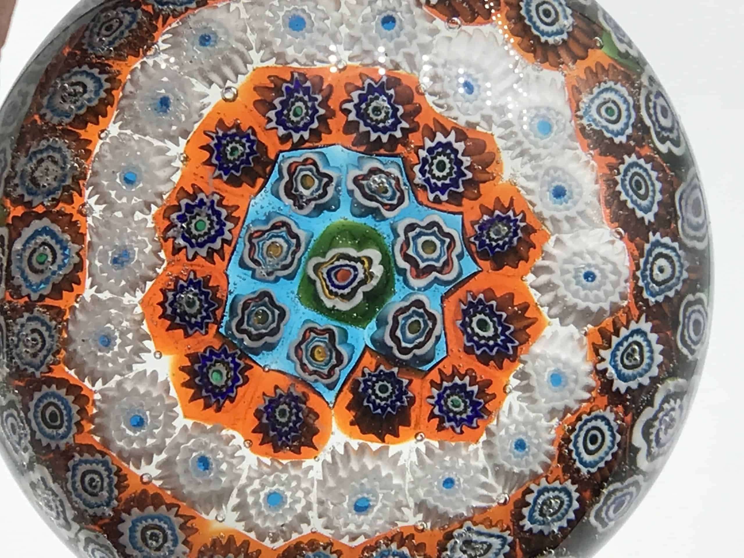 Italian Murano Glass Concentric Circle Millefiori Paperweight - Image 8