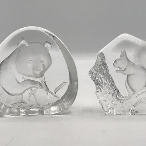 Two Swedish Glass Matts Jonasson Paperweights Panda & Squirrel