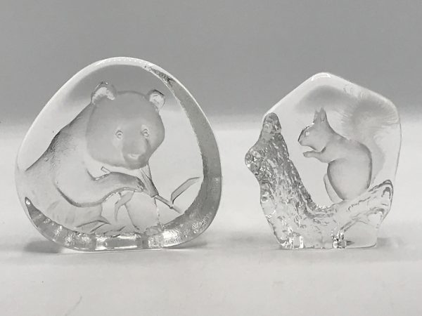 Two Swedish Glass Matts Jonasson Paperweights Panda & Squirrel