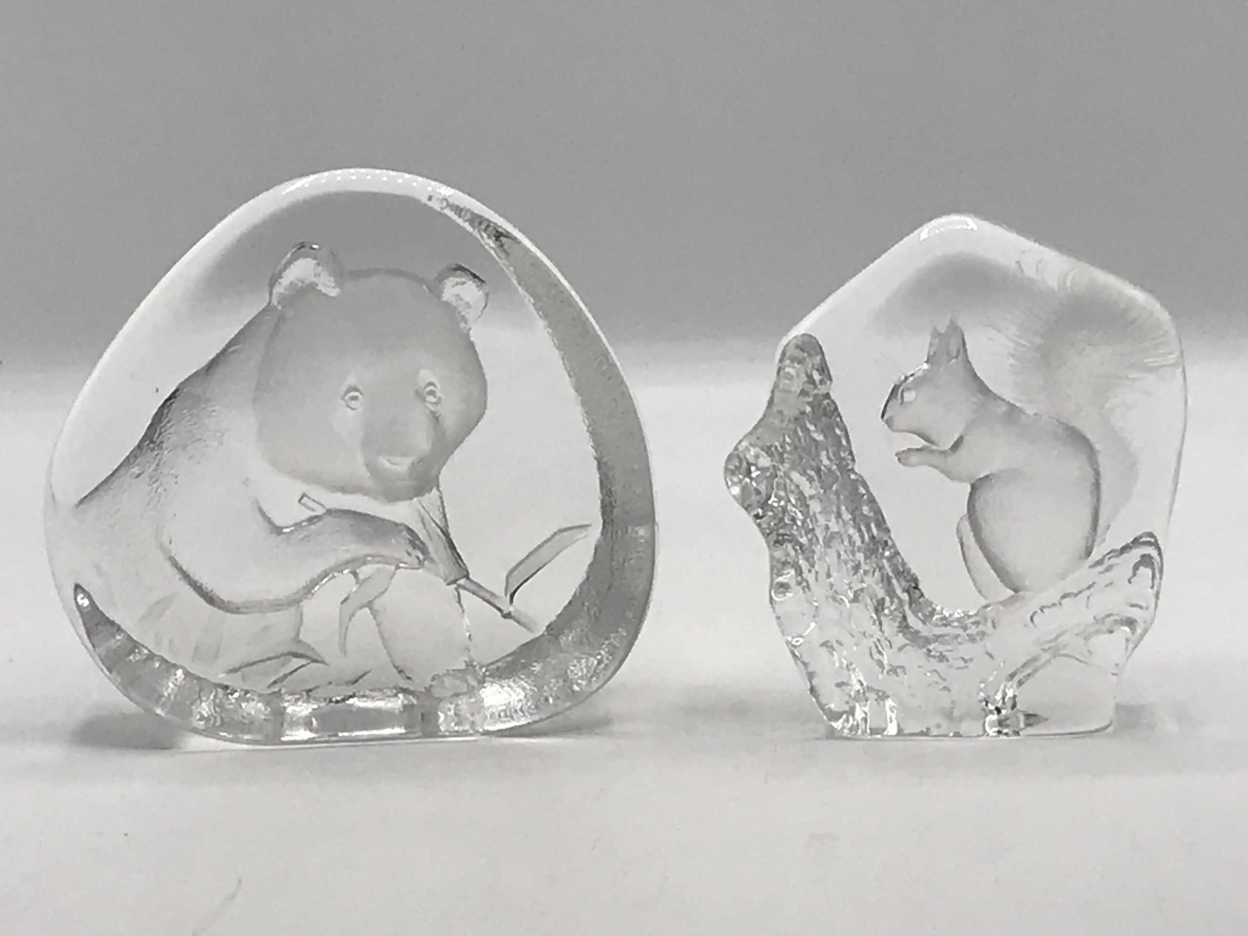 Two Swedish Glass Matts Jonasson Paperweights Panda & Squirrel