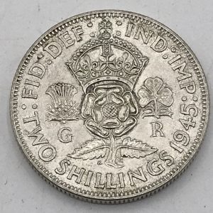 1945 English 500 Grade High Grade Silver Two Shillings Coin