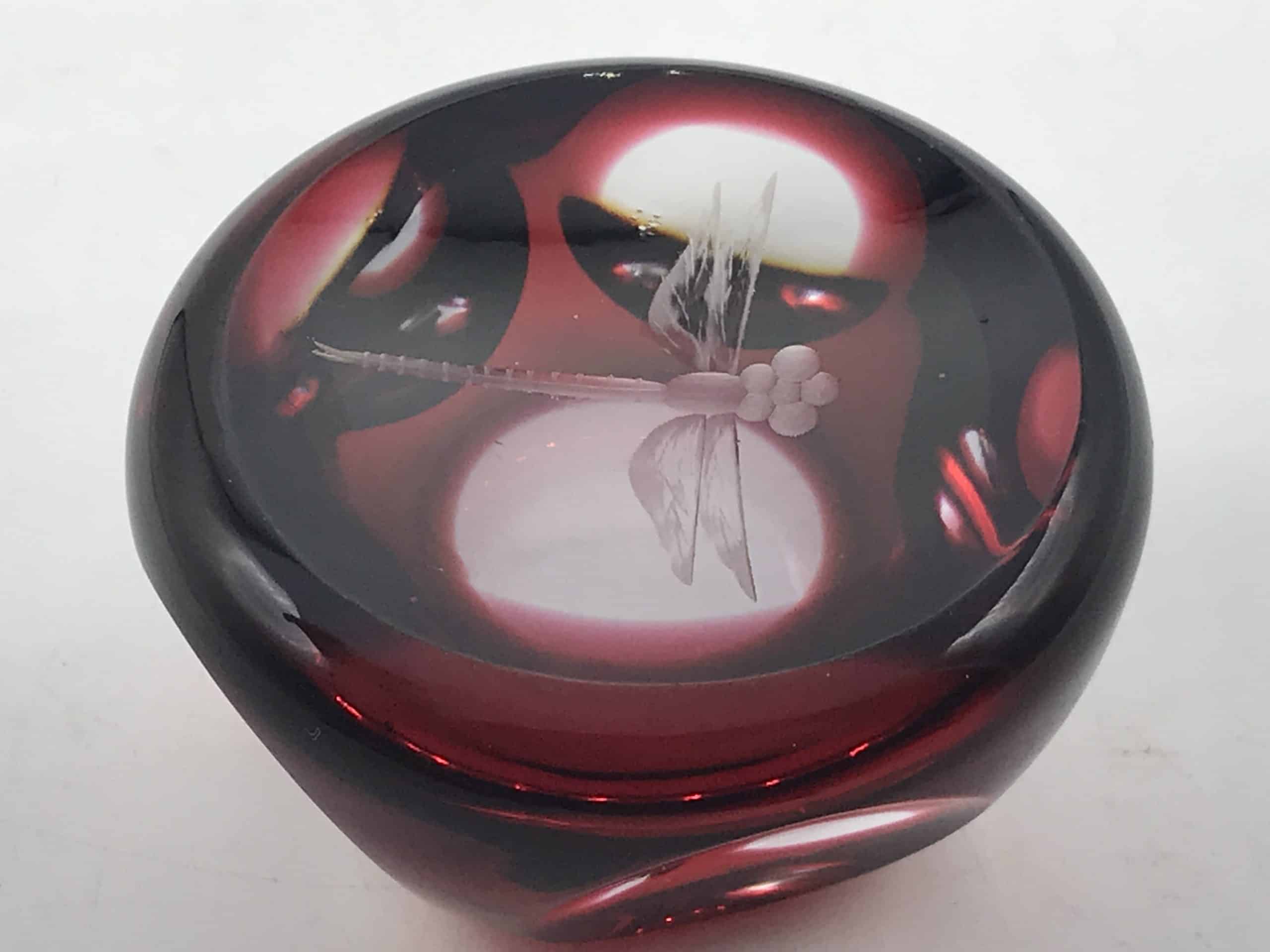 1970s Webb Corbett Ruby Flashed Facet Cut Glass Paperweight Dragonfly - Image 6