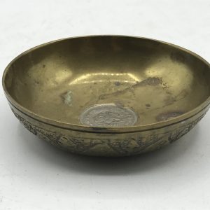 Antique Brass Dish Set With Middle Eastern Silver Coin