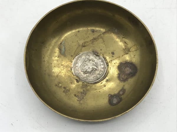Antique Brass Dish Set With Middle Eastern Silver Coin - Image 3