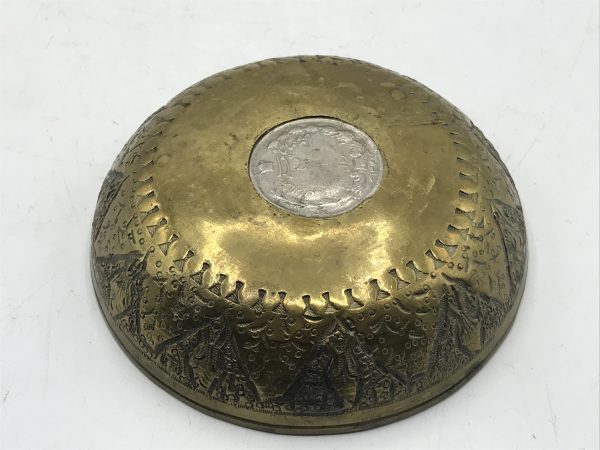 Antique Brass Dish Set With Middle Eastern Silver Coin - Image 5