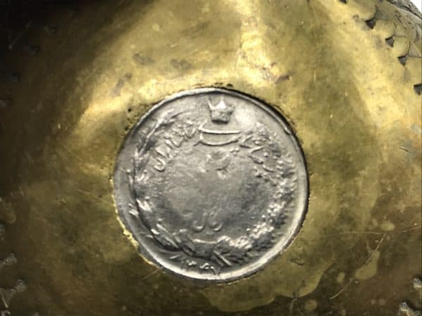 Antique Brass Dish Set With Middle Eastern Silver Coin - Image 6