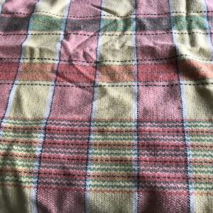 Large Vintage Wool Blanket – Pink, Yellow & Green Check – 82” x 68” – Classic Cosy Charm