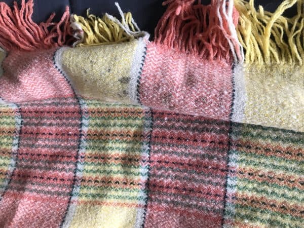 Large Vintage Wool Blanket – Pink, Yellow & Green Check – 82” x 68” – Classic Cosy Charm - Image 3