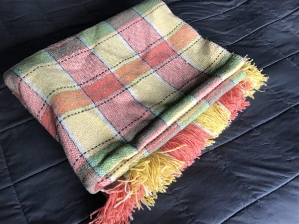 Large Vintage Wool Blanket – Pink, Yellow & Green Check – 82” x 68” – Classic Cosy Charm - Image 6