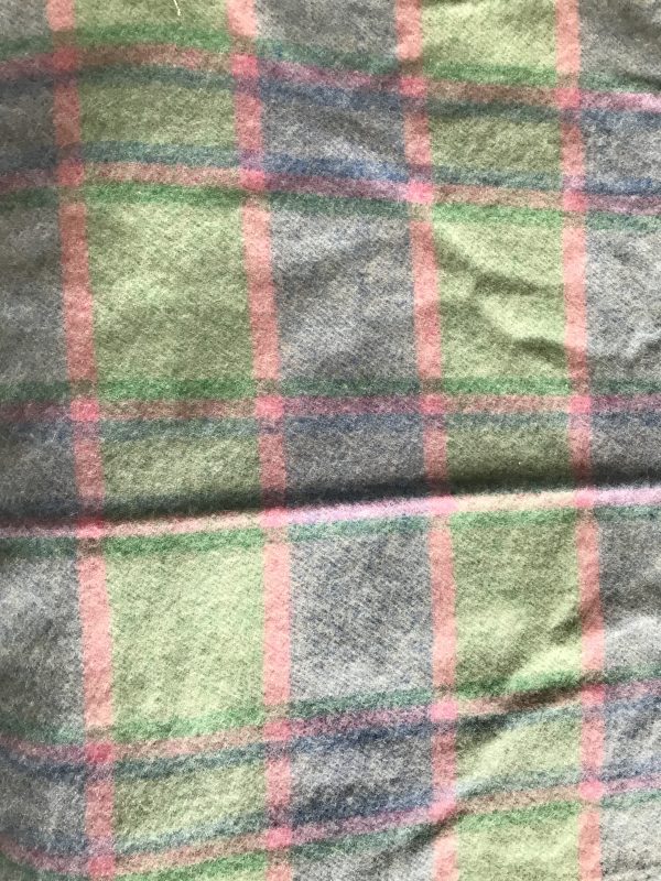 Large Vintage Wool Blanket – Pink & Green Check – 90” x 68” – Classic Cozy Charm - Image 3