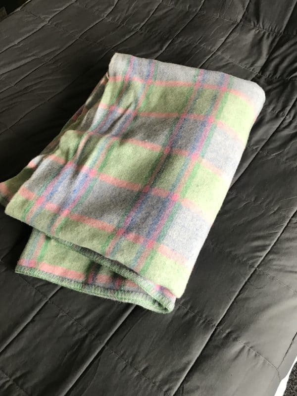 Large Vintage Wool Blanket – Pink & Green Check – 90” x 68” – Classic Cozy Charm - Image 5