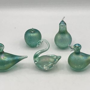 Collection Of Heron Glass Paperweights Iridescent