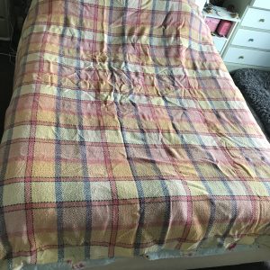 Large Vintage Wool Blanket – Multi-Coloured Check – 84” x 79” – Classic Cozy Charm