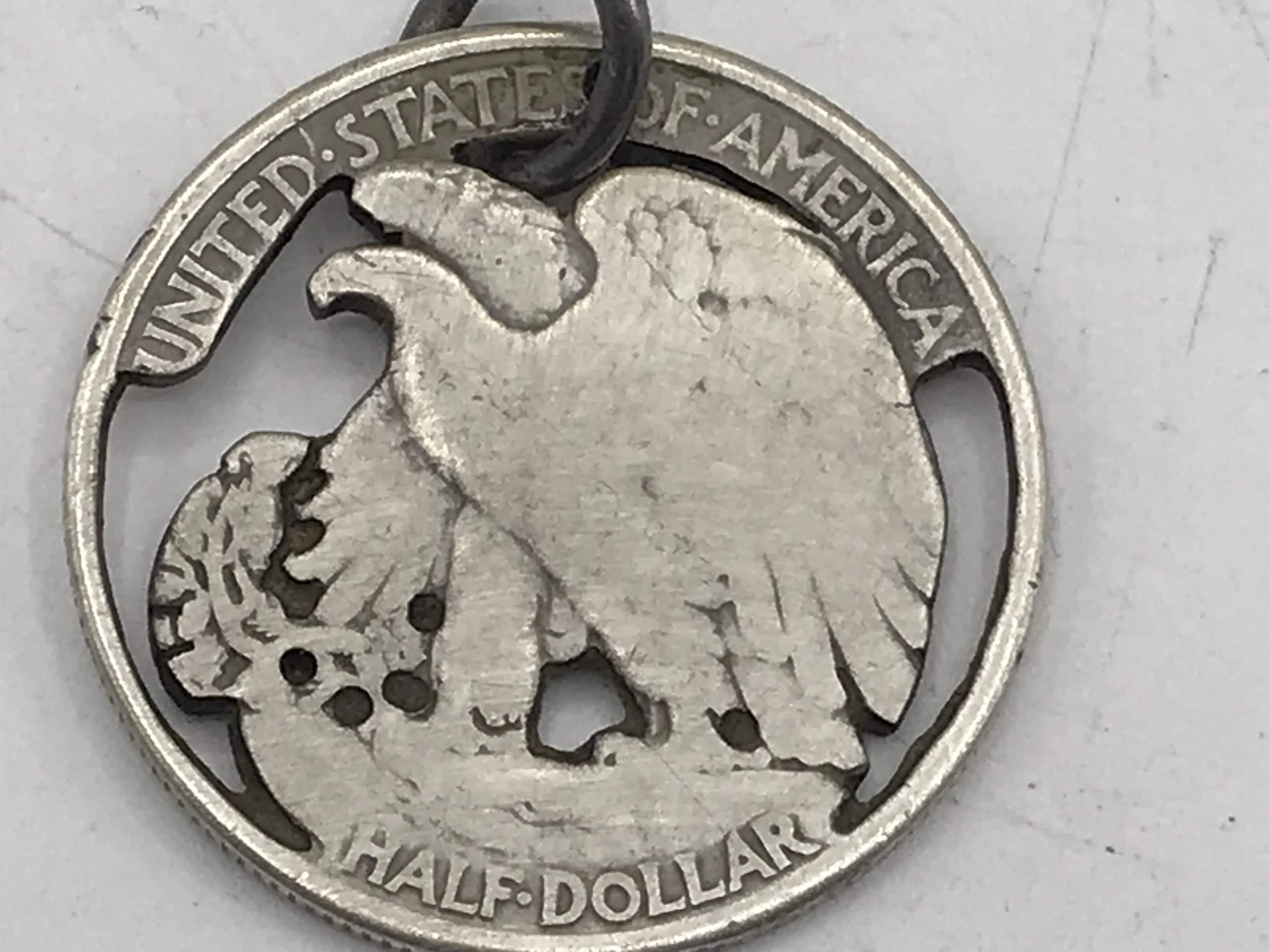 USA Silver Half Doller Carved Into a Pendant - Image 3