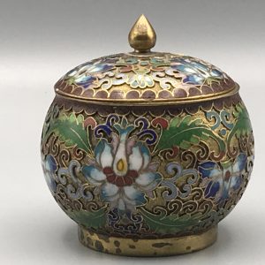 Beautiful Champleve Cloisonne Enamel Lidded Round Trinket Pot Jar
