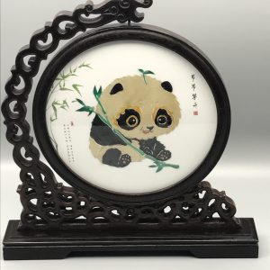 Chinese Double-Sided Painted Glass Panel – Panda & Birds, Boxed