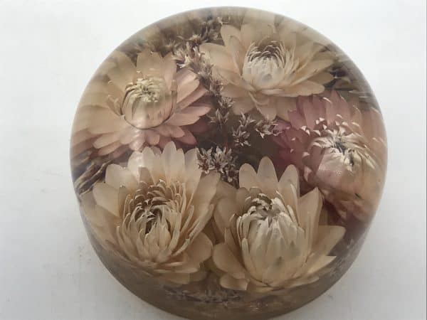 Large Vintage Dried Flower Lucite Paperweight