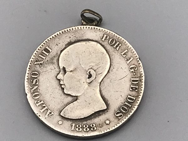 Silver Coin Spain 5 pesetas Alfonso XIII Baby head 1888 - Image 3