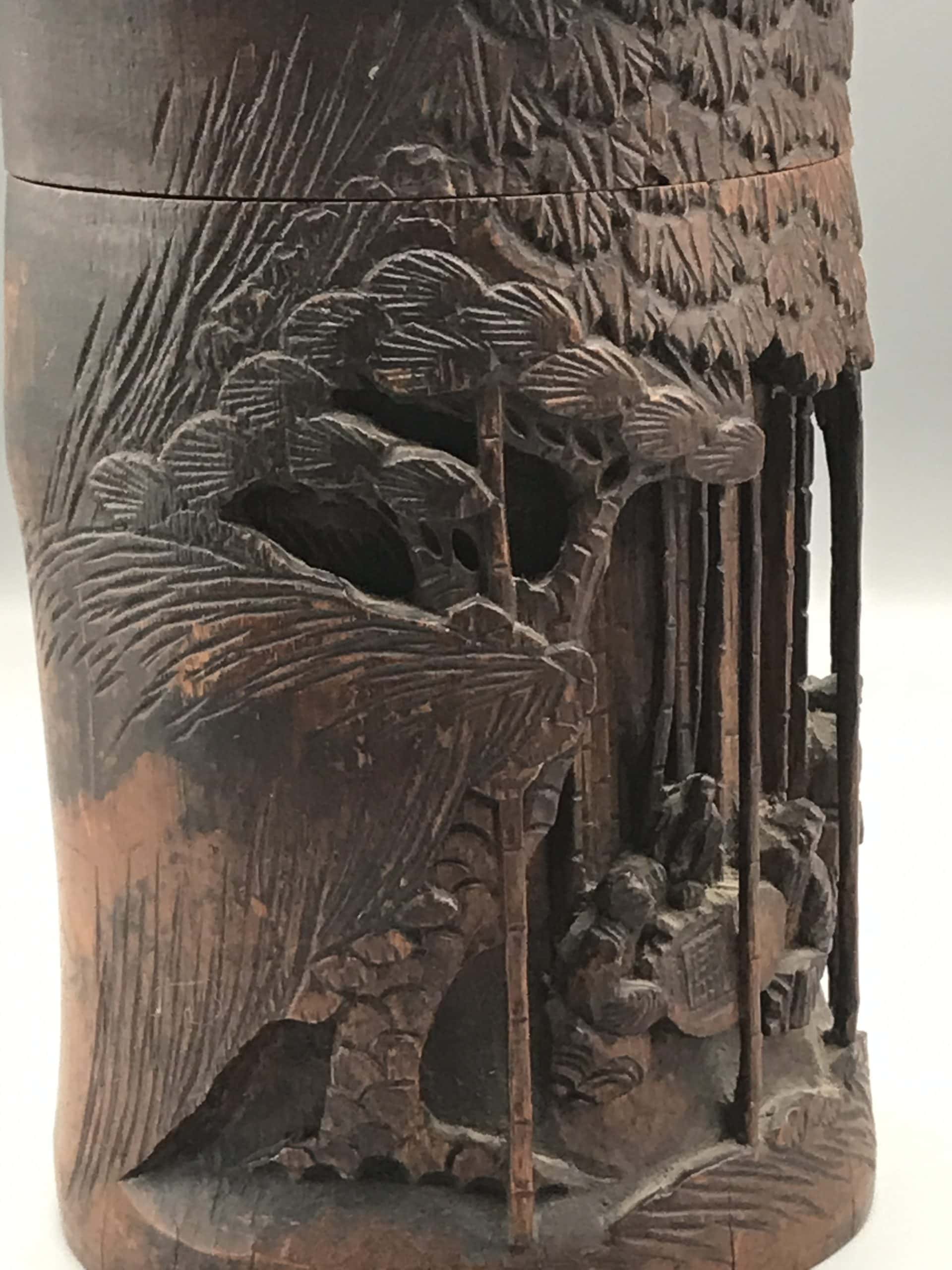 Antique Carved Wood Chinese Tea Caddy - Image 6