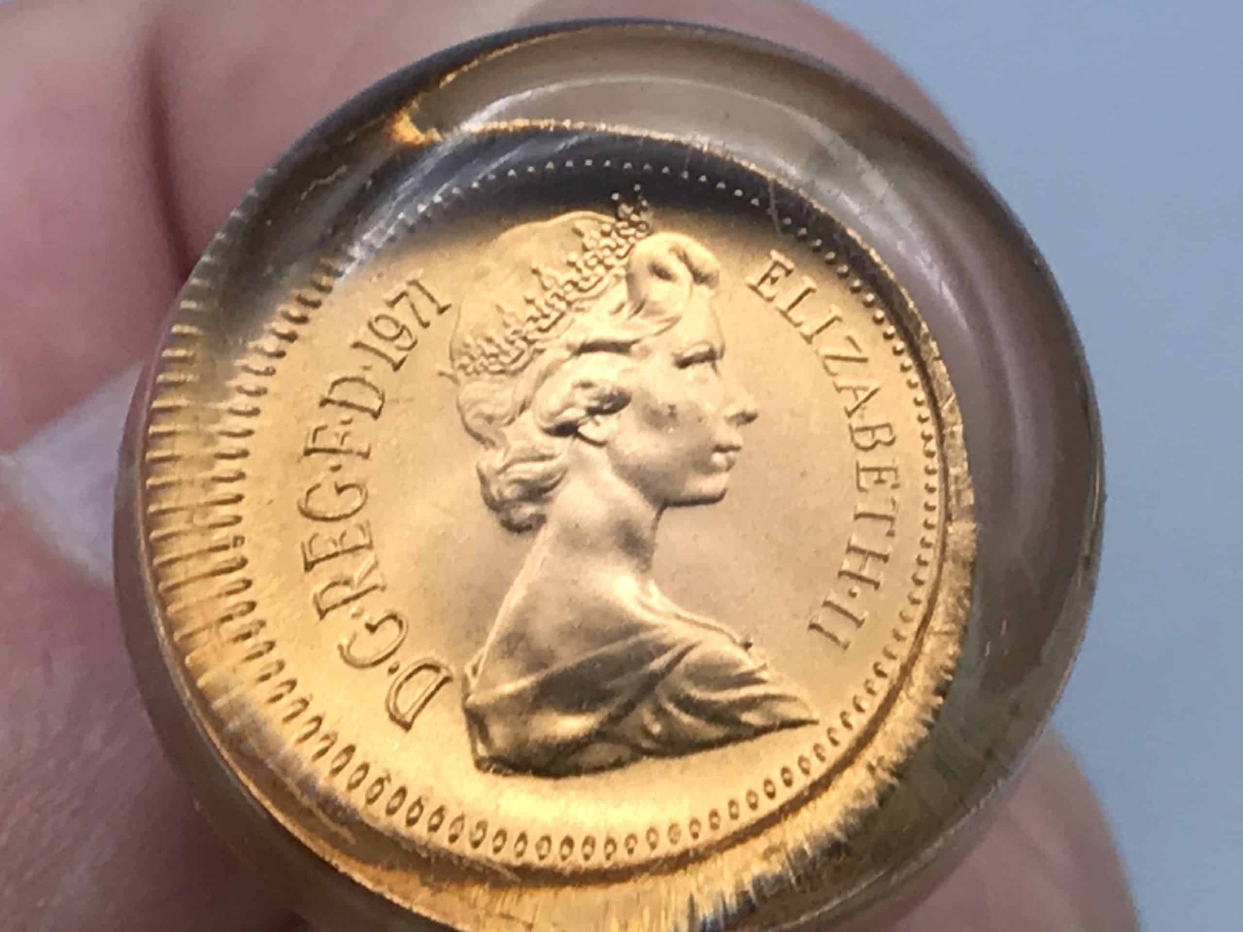 Pair Vintage Coin Cufflinks 1p Coins in Lucite