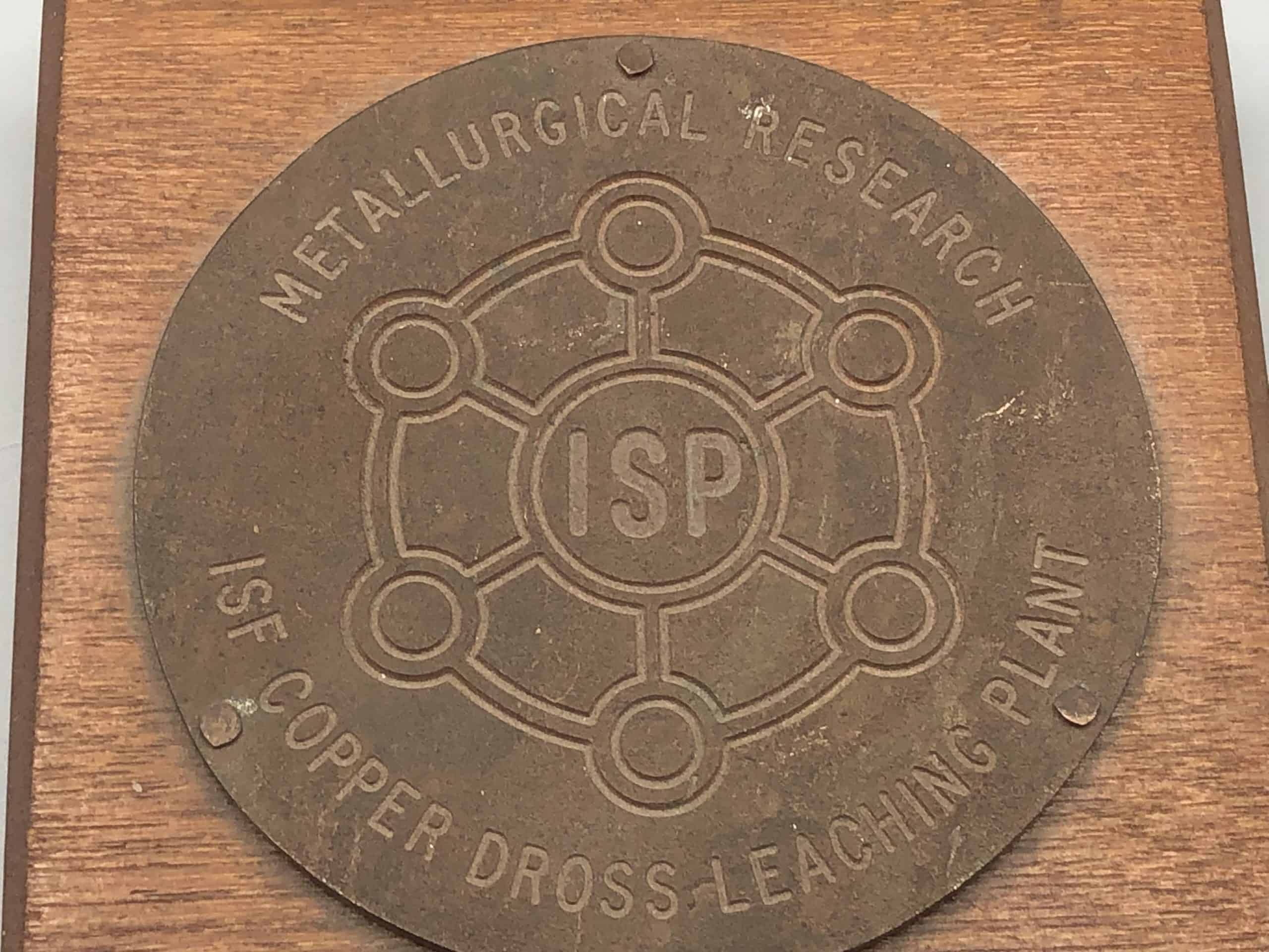 Interesting Copper Plaque Paperweight ISP Metalurgical Research