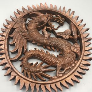 Chinese Carved Wood Panel Dragon Flaming Pearl