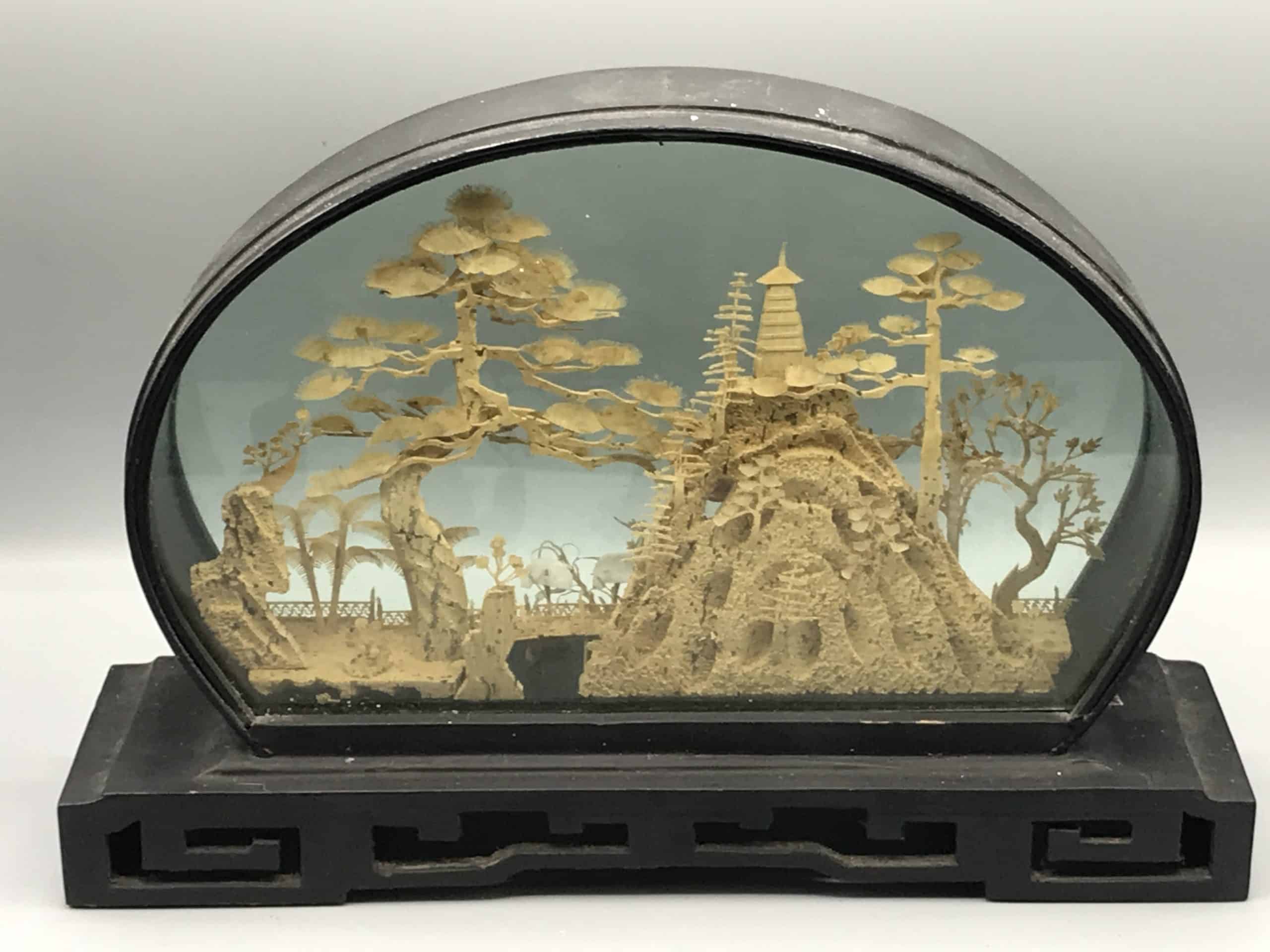 Vintage Chinese Cork Carving Diorama In Display Case - Image 8