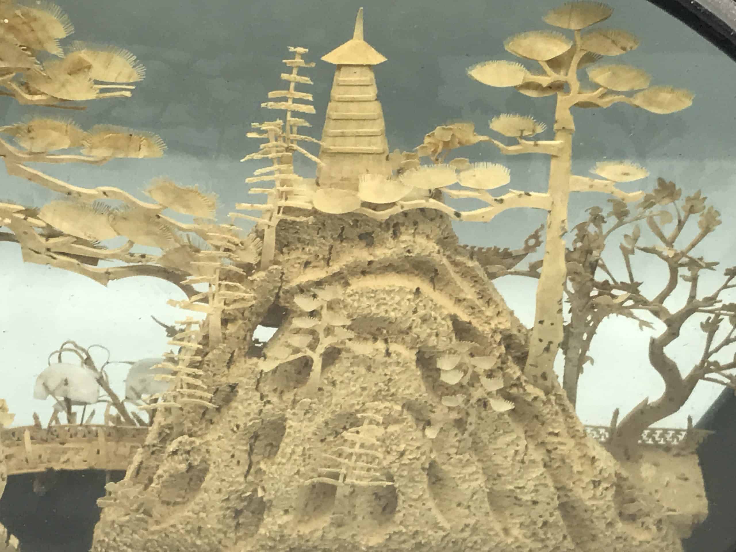 Vintage Chinese Cork Carving Diorama In Display Case - Image 10