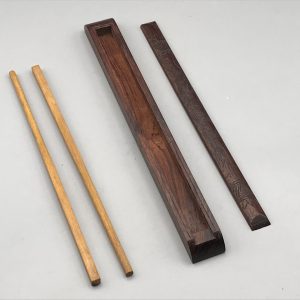 Pair Vintage Wood Chopsticks in Wood Box With a Carved Dragon
