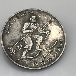 Rare Silver Norwegian Skiing Trophy Badge Prize