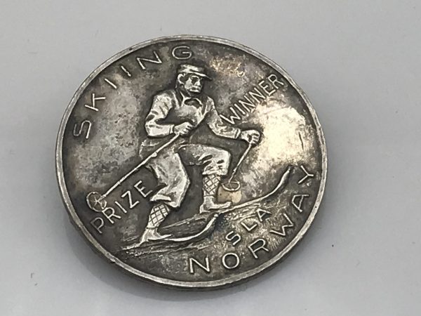 Rare Silver Norwegian Skiing Trophy Badge Prize