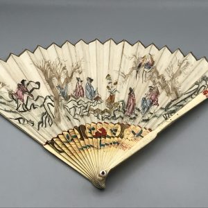 19th Century Chinese Hand Fan – Painted Figural Scene with Bone Guards