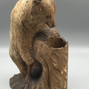 Antique Black Forest Bear Carved Spill Vase – Handcrafted Wood Art